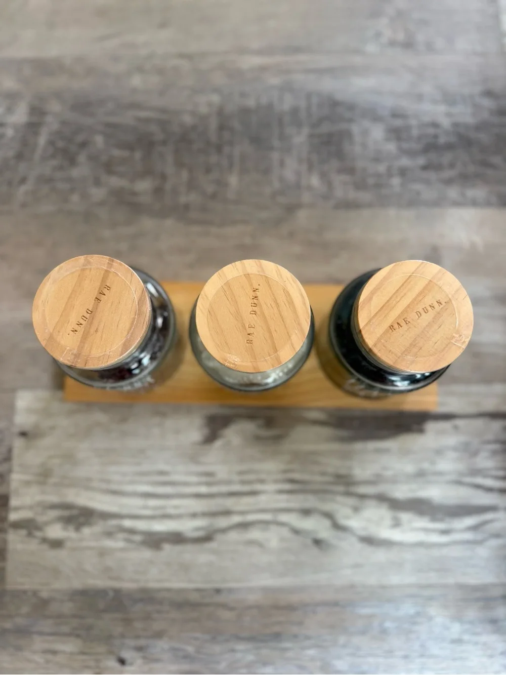 Rae Dunn Set Small Glass Jar w/Wood Lid with Bobby Pins Hair Ties & Bands NEW